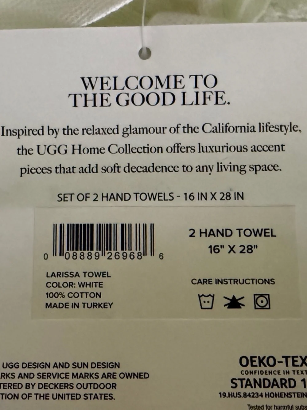 UGG set of 2 Hand Towels Fringed Textured White